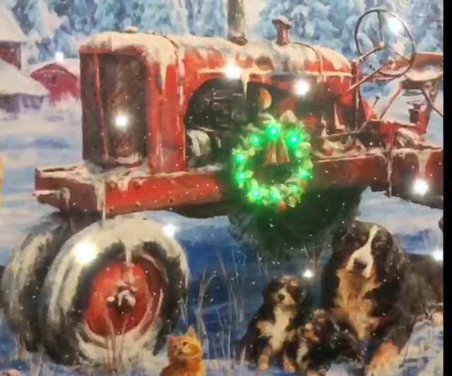 【アメリカで購入】ライトが光るクリスマスのトレーラーアートボード Amazon.com: LED Lighted Wall Canvas Art with Timer, Tractor and